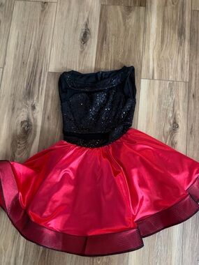 Weissman Black Sequin Bodice with Red Satin bottom dress medium child MC EUC